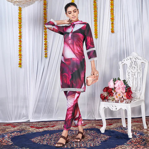 Elevate Your Style with the White and Red Wildrose Printed Co-Ord Set