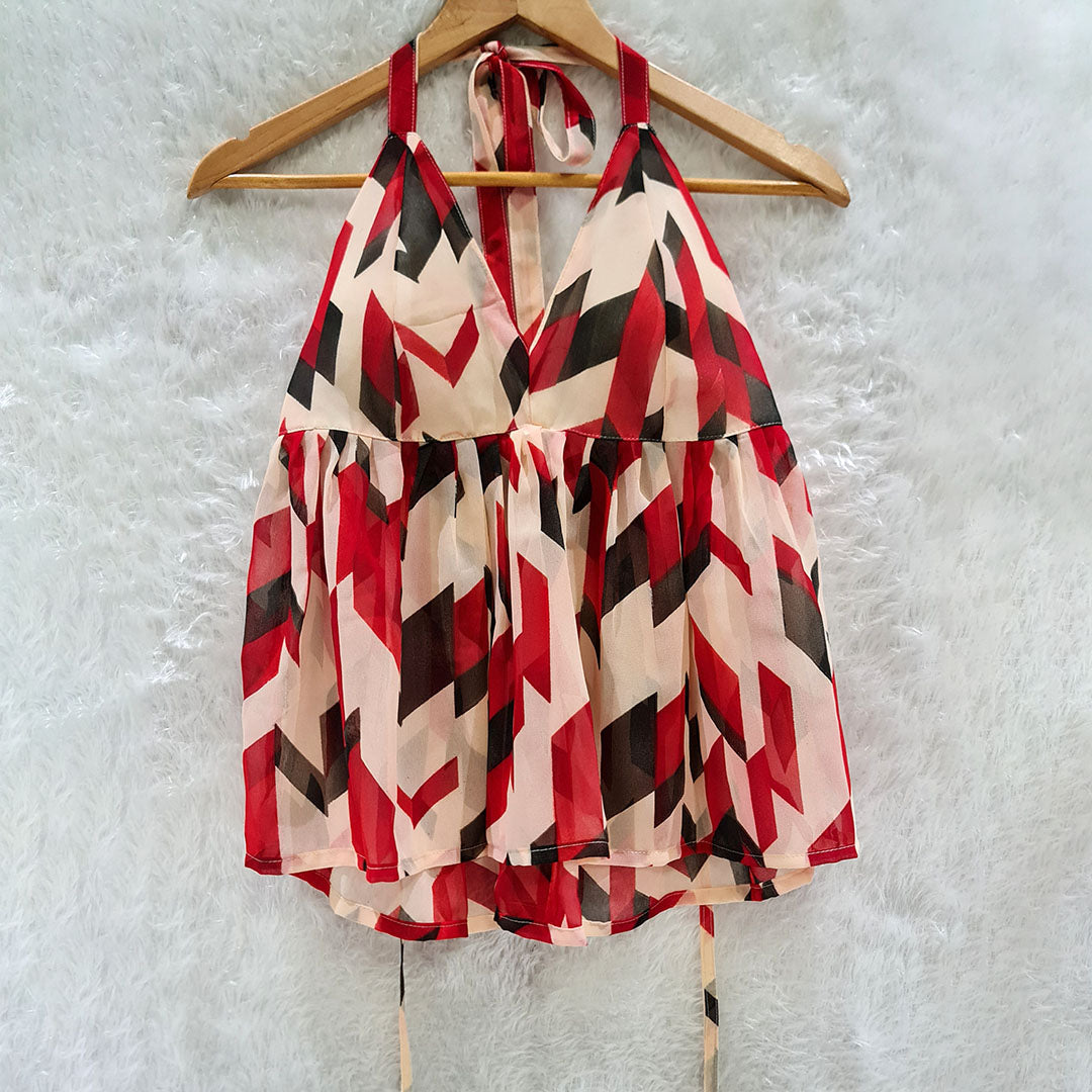 Red Hot & Ready to Rule: The Statement Halter Neck Top with Abstract Print