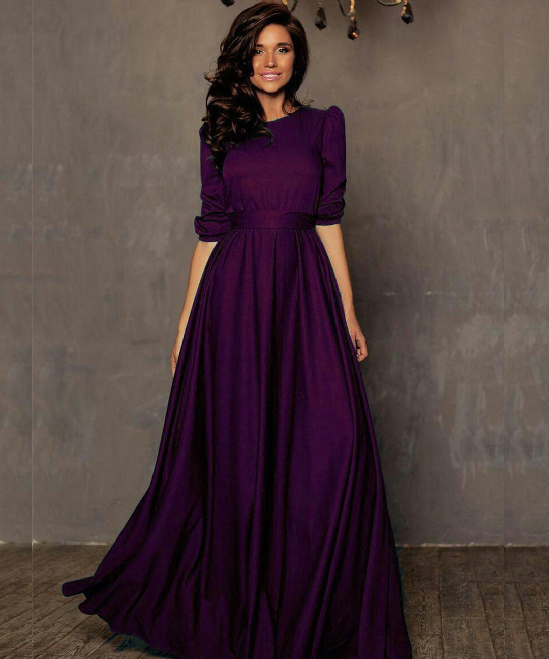 Designer Purple Tapeta Silk Floor Length Dress With Belt