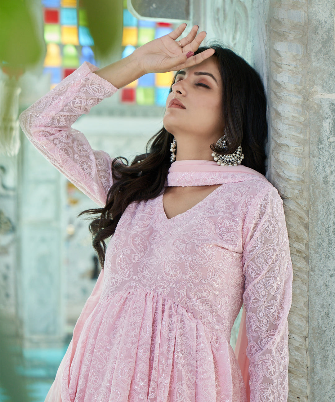 Baby Pink Georgette Anarkali Suit Set