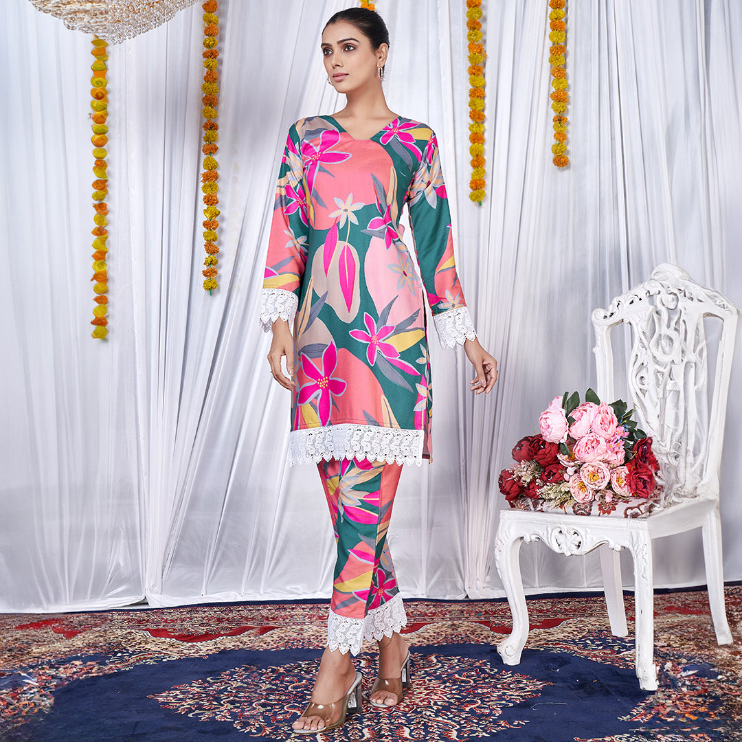 Candy pink printed co-ord set, a playful and chic matching outfit.