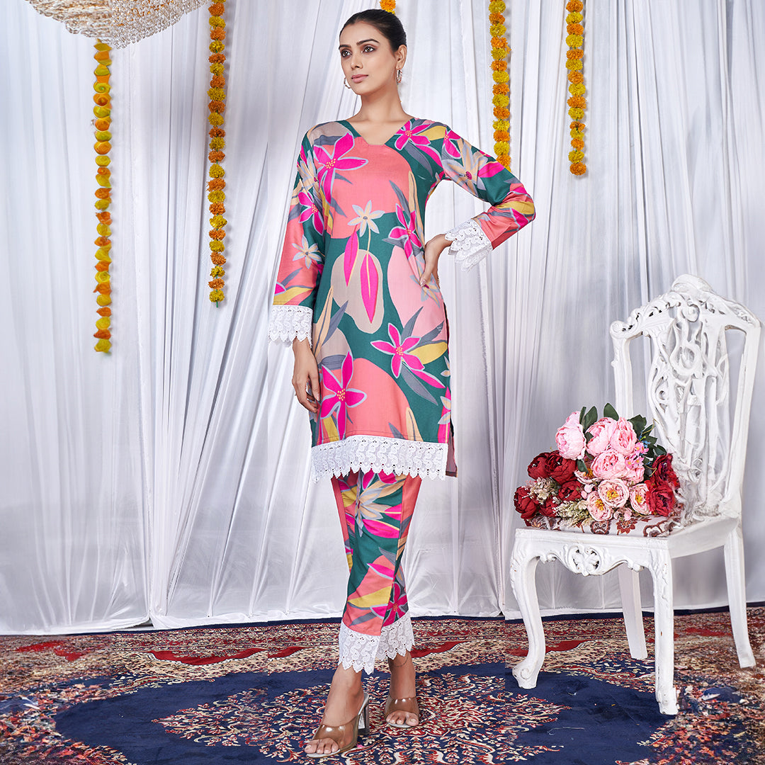 Candy pink printed co-ord set, a playful and chic matching outfit.