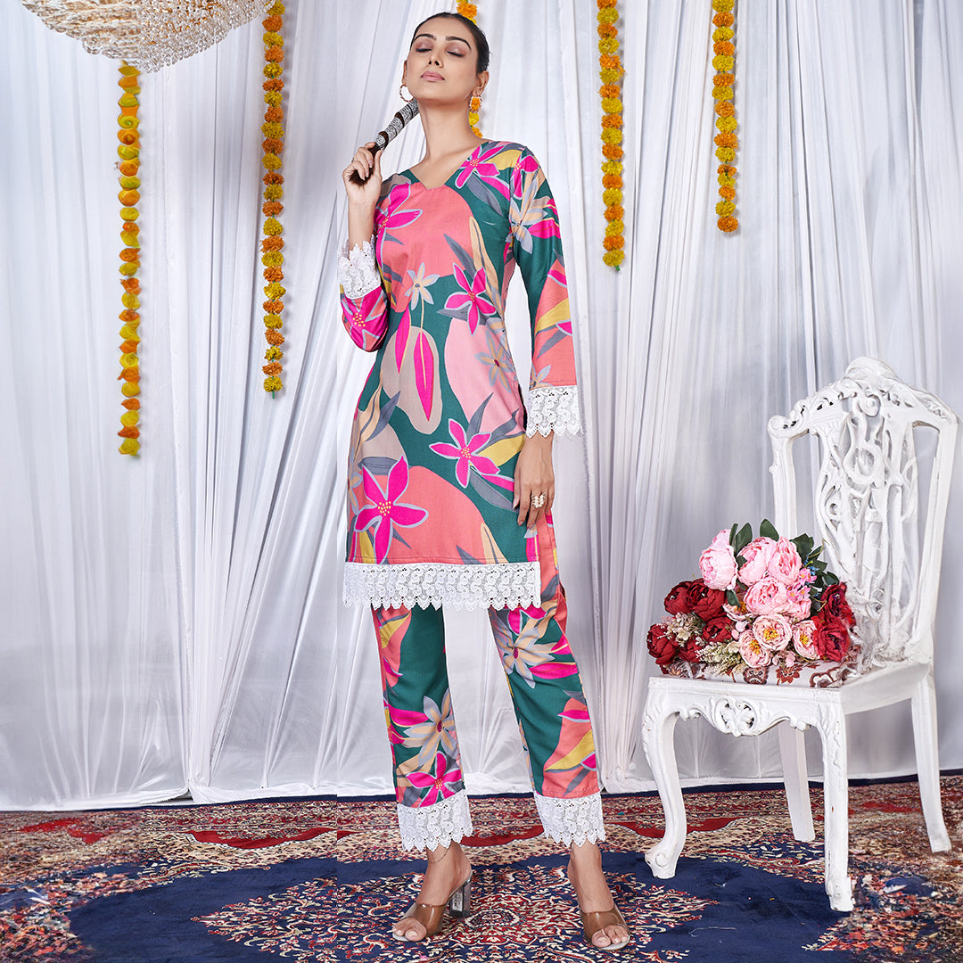 Candy pink printed co-ord set, a playful and chic matching outfit.