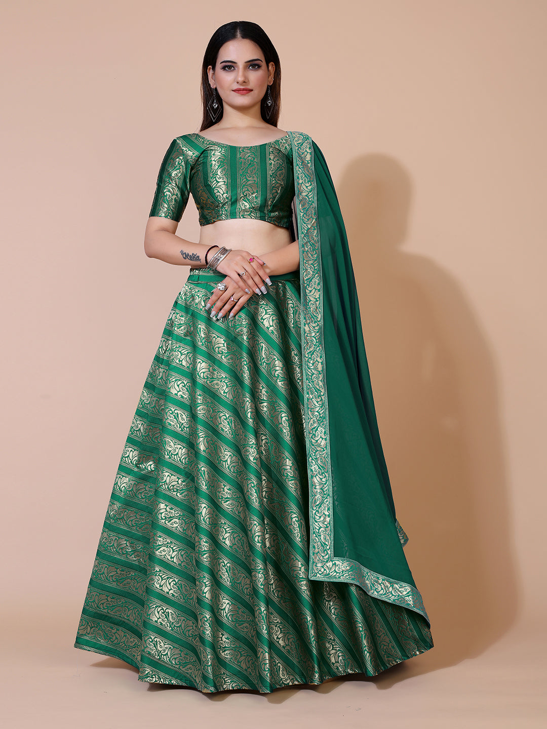 Green ready to wear lehenga cheapest choli dupatta