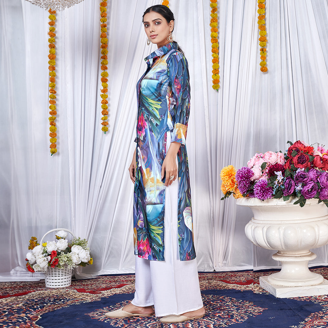 Hot multicolor floral printed co-ord set, a vibrant and bold matching outfit.