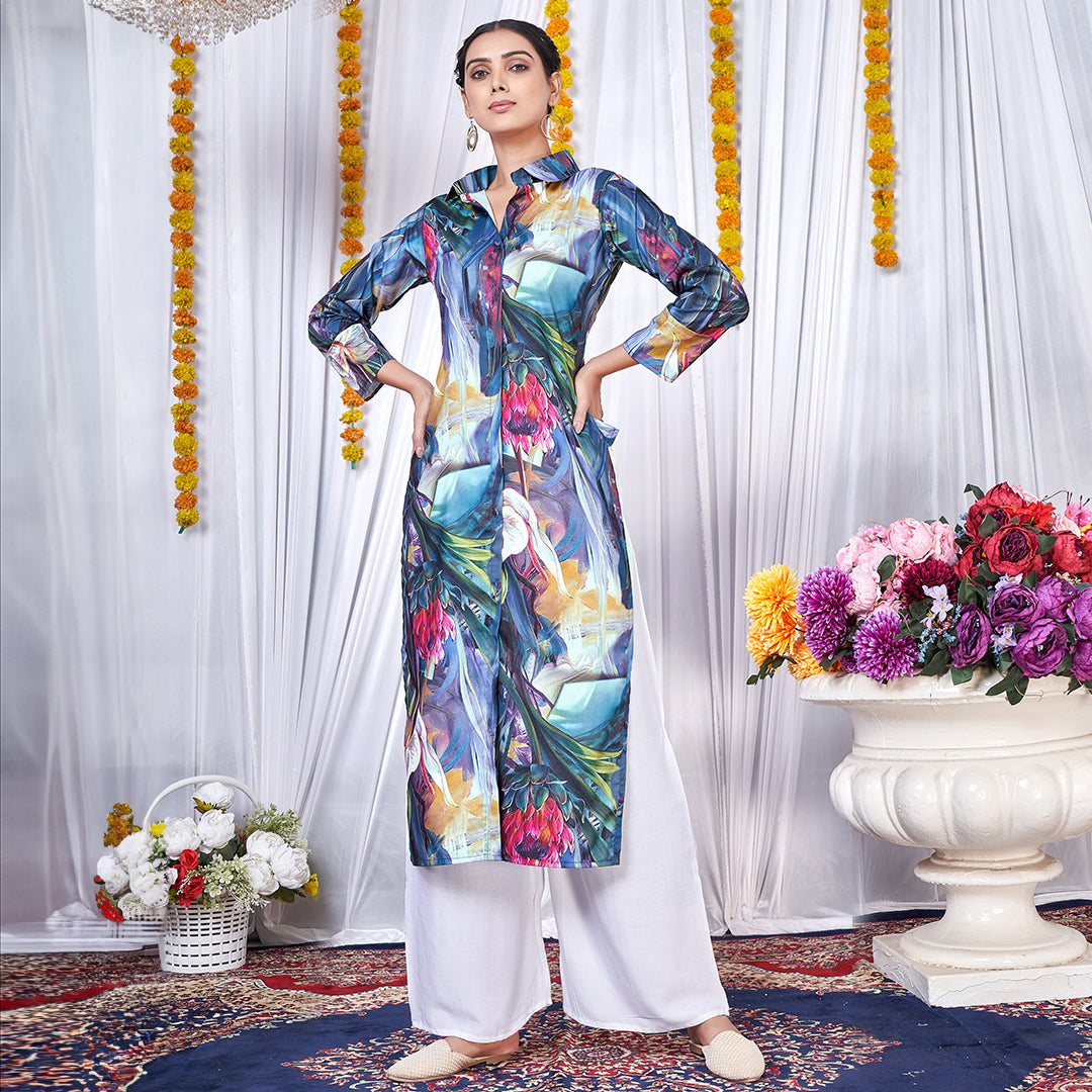 Hot multicolor floral printed co-ord set, a vibrant and bold matching outfit.