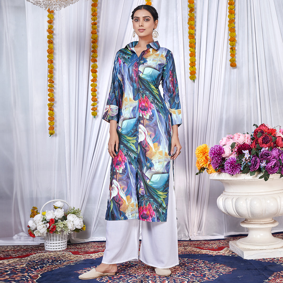 Hot multicolor floral printed co-ord set, a vibrant and bold matching outfit.