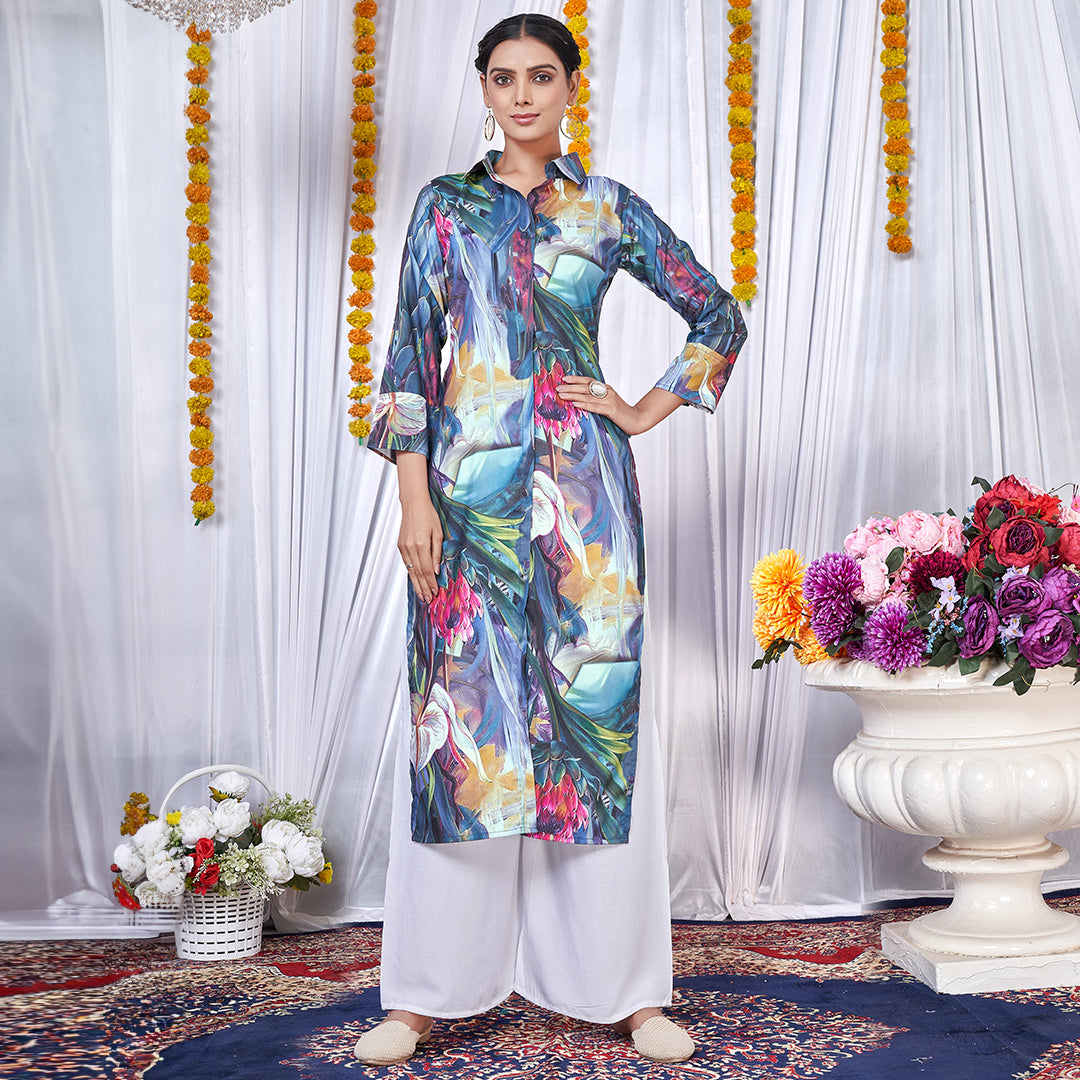 Hot multicolor floral printed co-ord set, a vibrant and bold matching outfit.