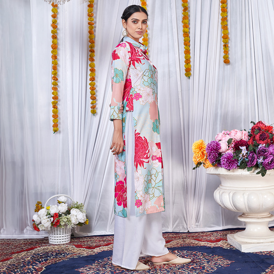 Multicolor floral printed co-ord set, a lively and stylish matching ensemble