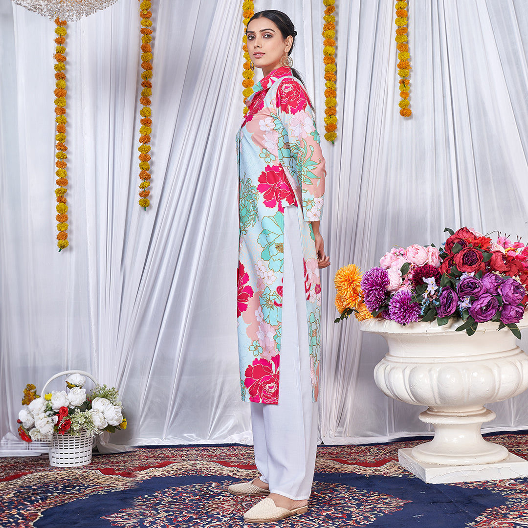 Multicolor floral printed co-ord set, a lively and stylish matching ensemble