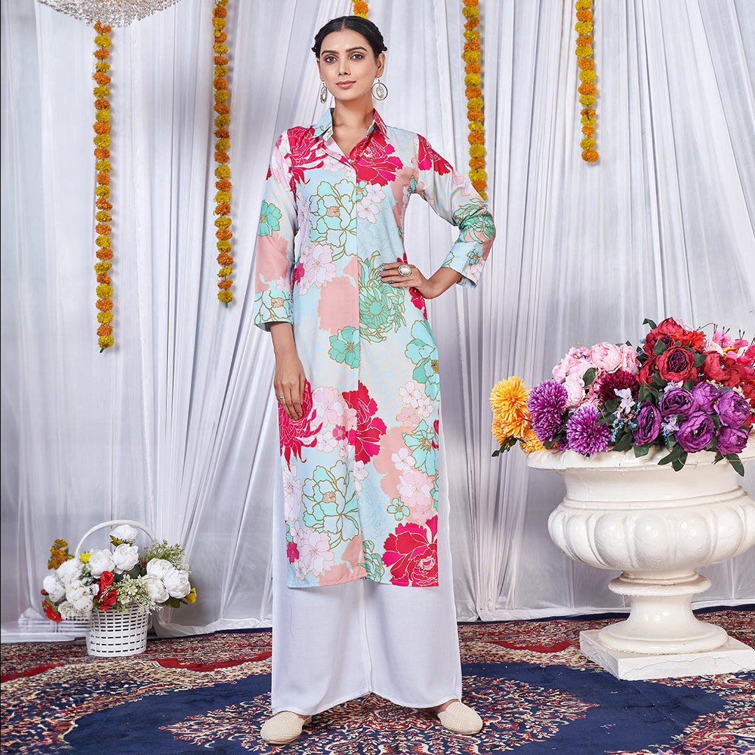 Multicolor floral printed co-ord set, a lively and stylish matching ensemble