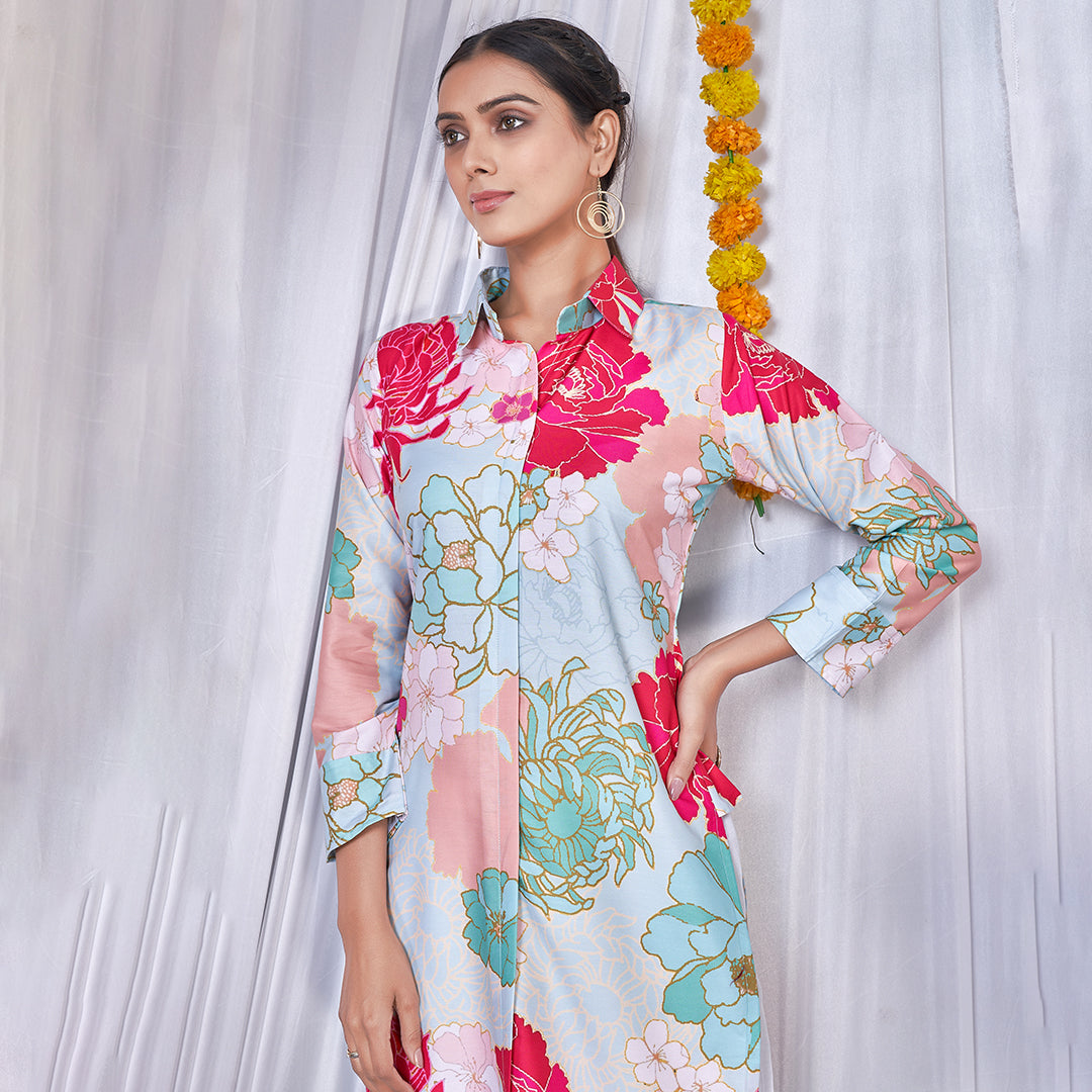 Multicolor floral printed co-ord set, a lively and stylish matching ensemble
