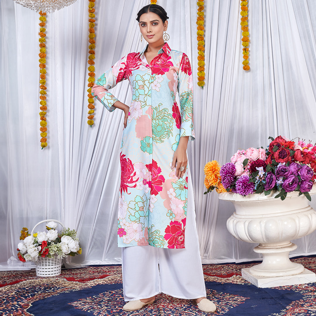 Multicolor floral printed co-ord set, a lively and stylish matching ensemble