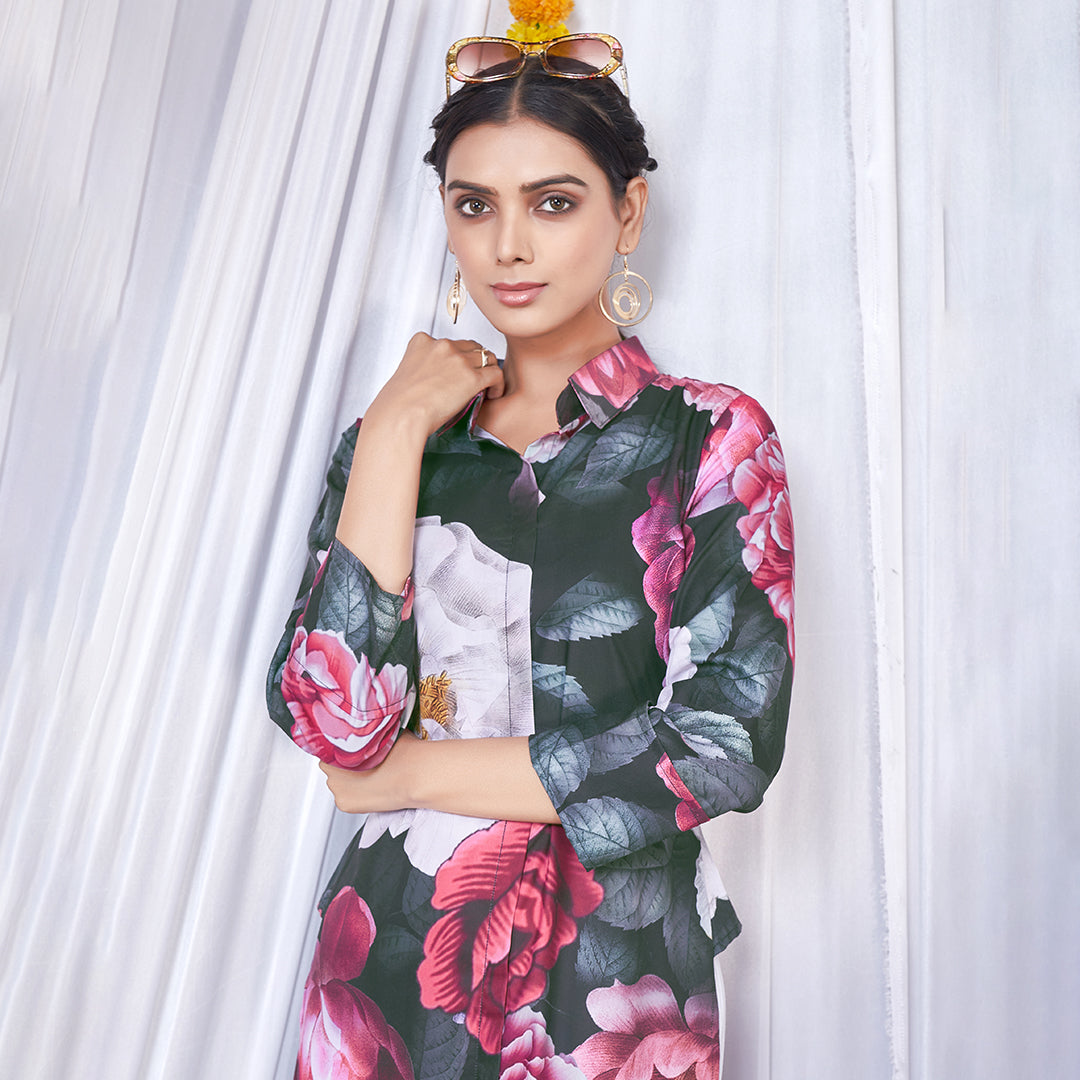 Multicolor floral printed co-ord set, a vibrant and stylish matching outfit.