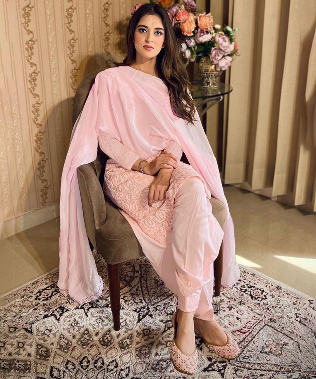 Pink Georgette Salwar Suit adorned with Chikankari embroidery