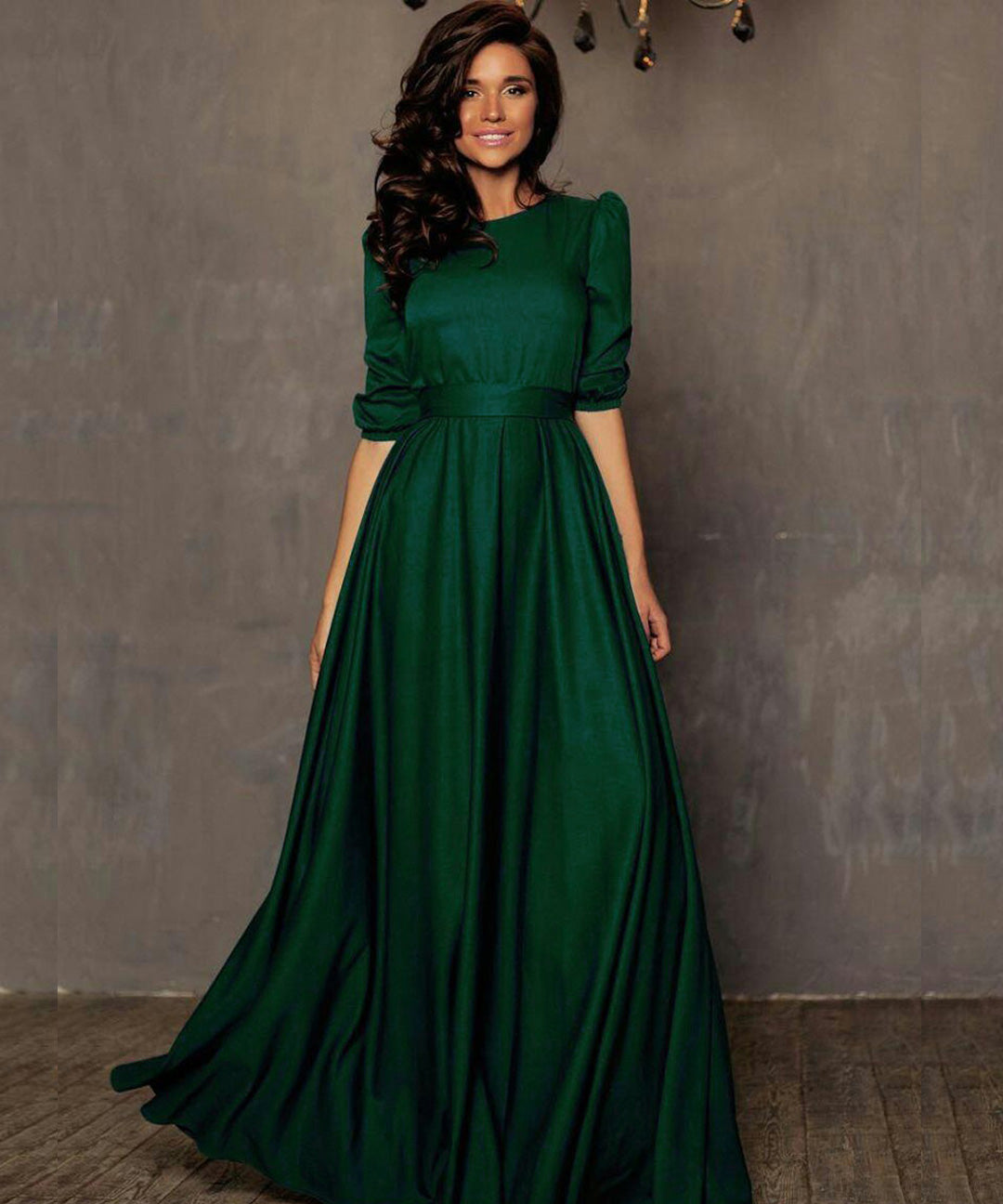 Floor Length Full Dress Gown Simple And Elegant Striking Green