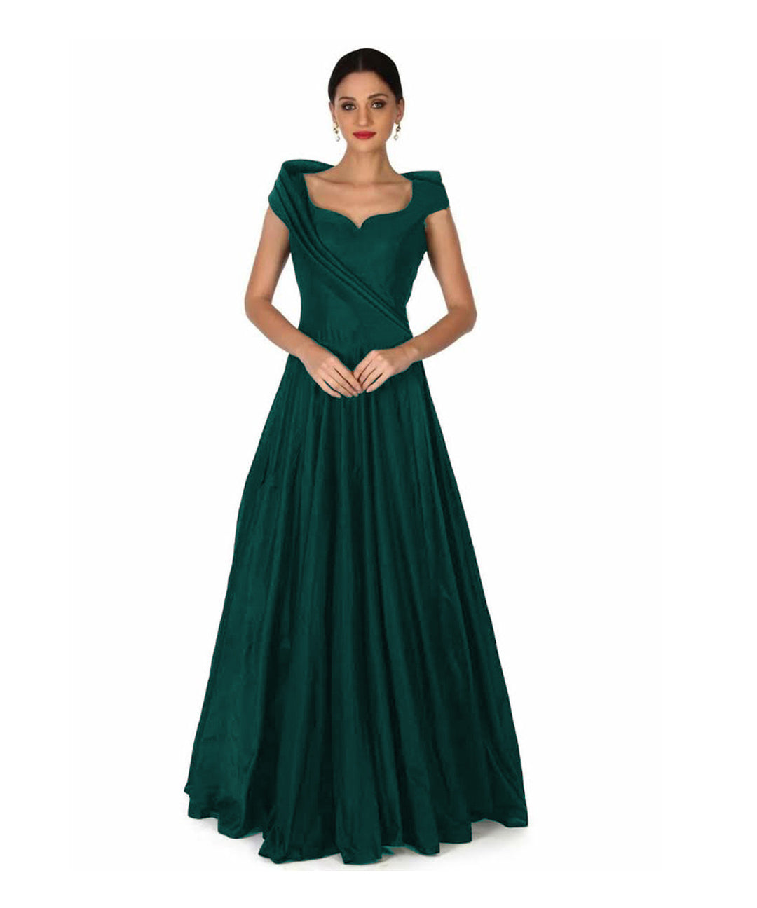 Sophisticated pleated Tapeta silk readymade gown, exuding elegance and style for formal events.