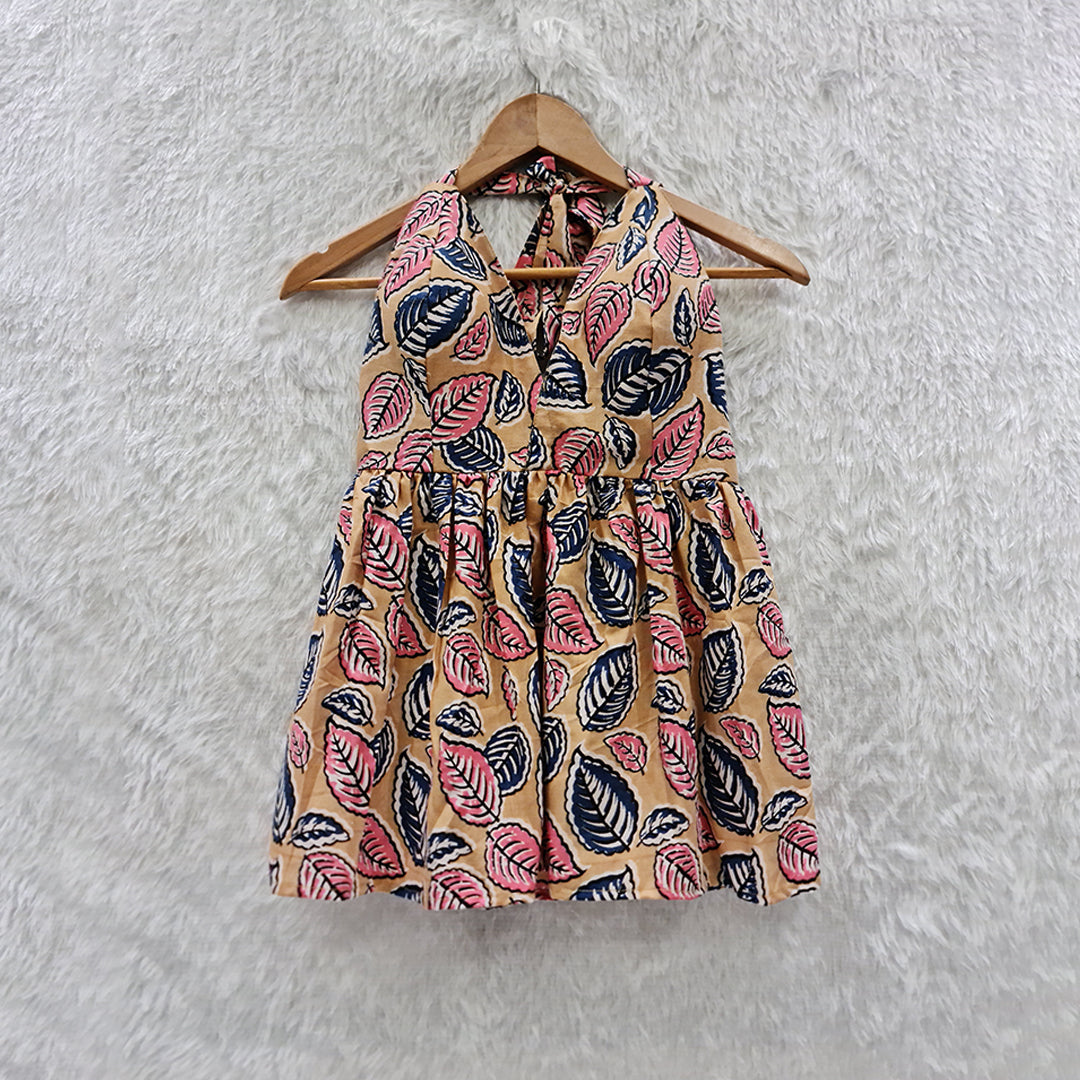 Yellow Kalamkari Cotton Halter Neck Removable Padded Top