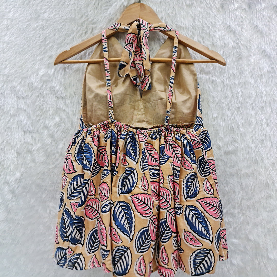 Yellow Kalamkari Cotton Halter Neck Removable Padded Top