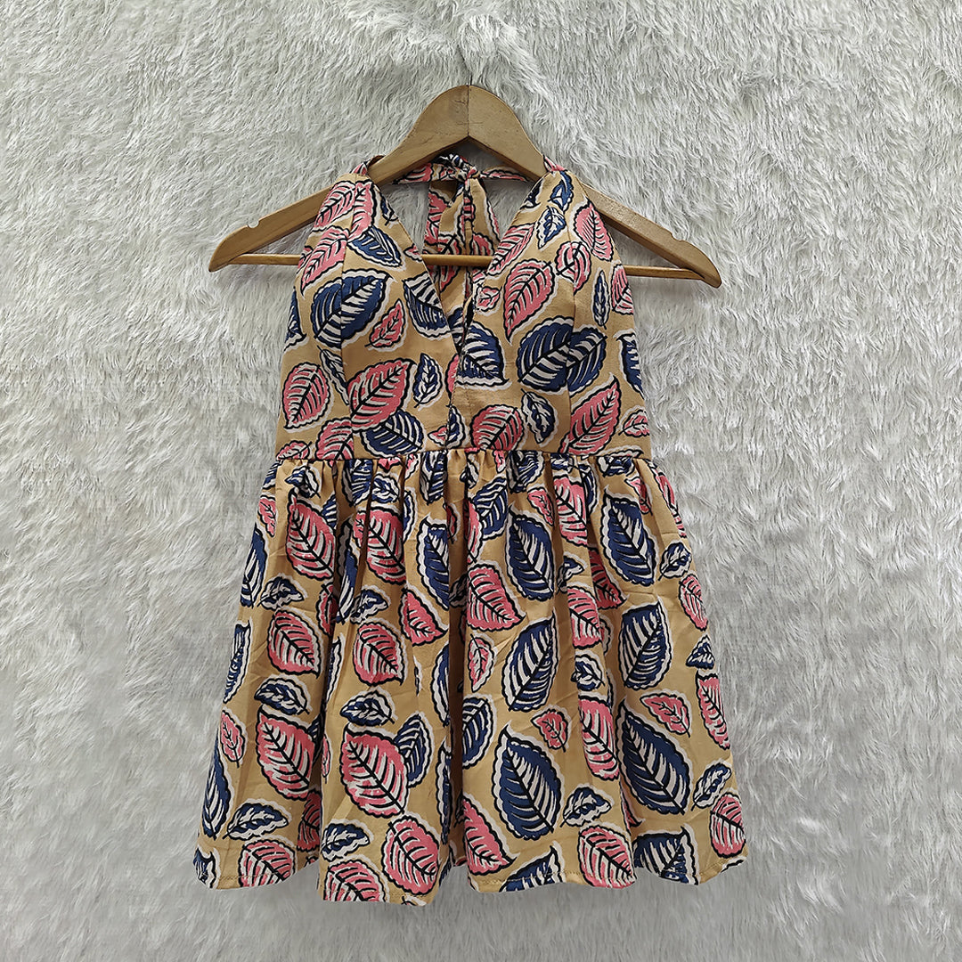 Yellow Kalamkari Cotton Halter Neck Removable Padded Top