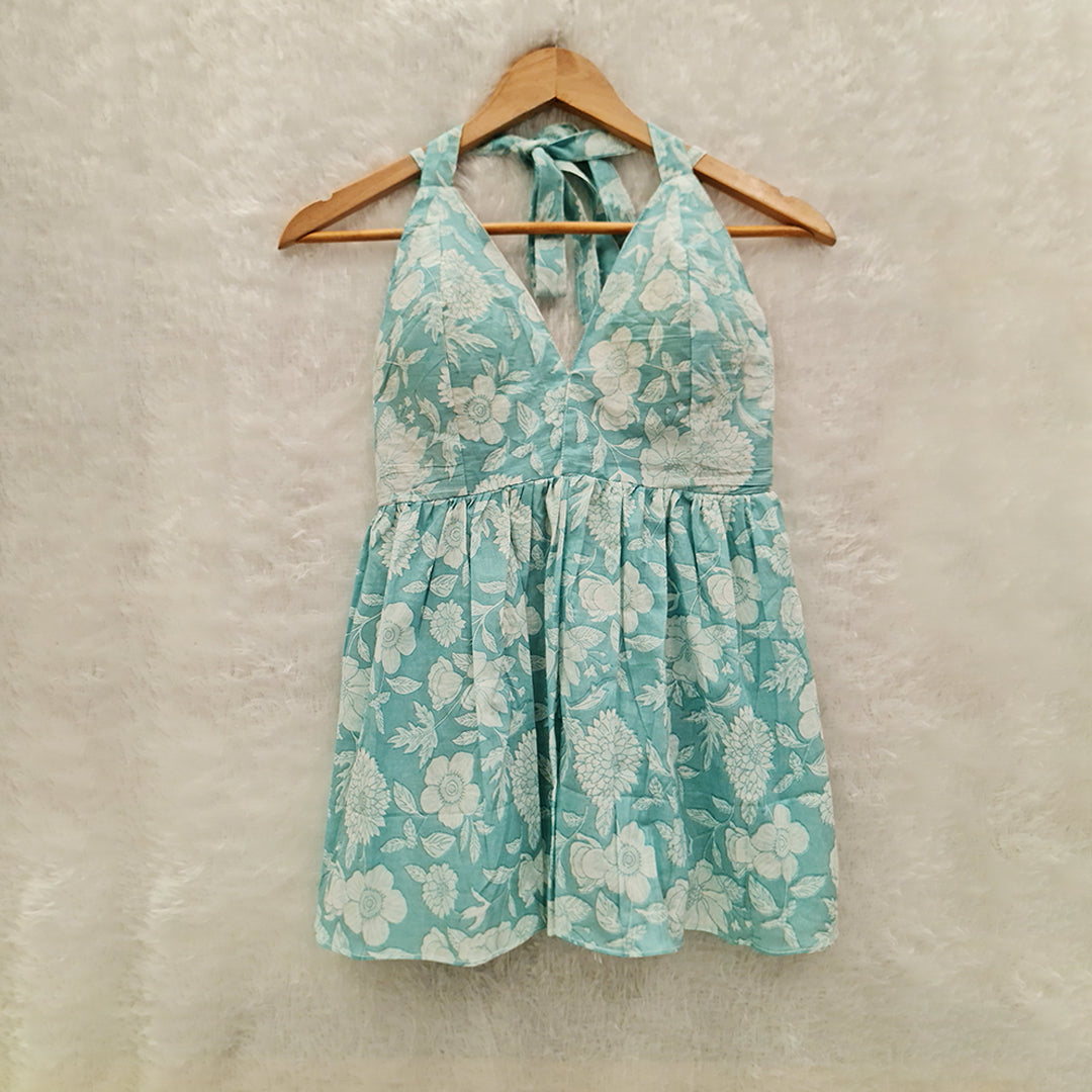 Beat the Heat in Style: The Breezy Blue Pure Cotton Halter Neck Padded Top