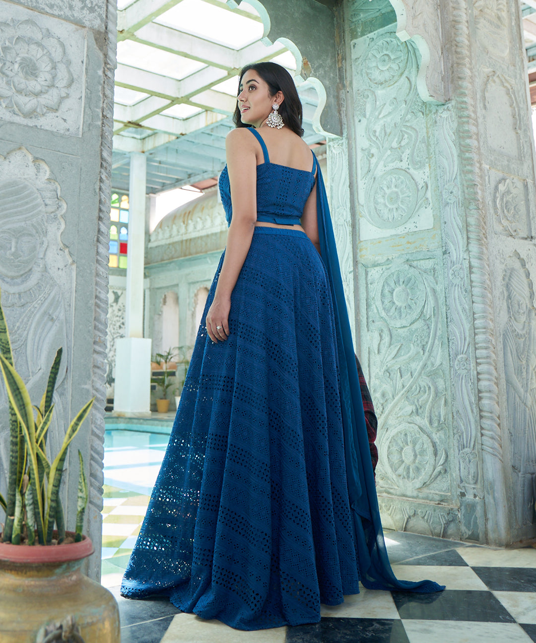 Teal rayon lehenga set with matching dupatta, showcasing a rich color and elegant design