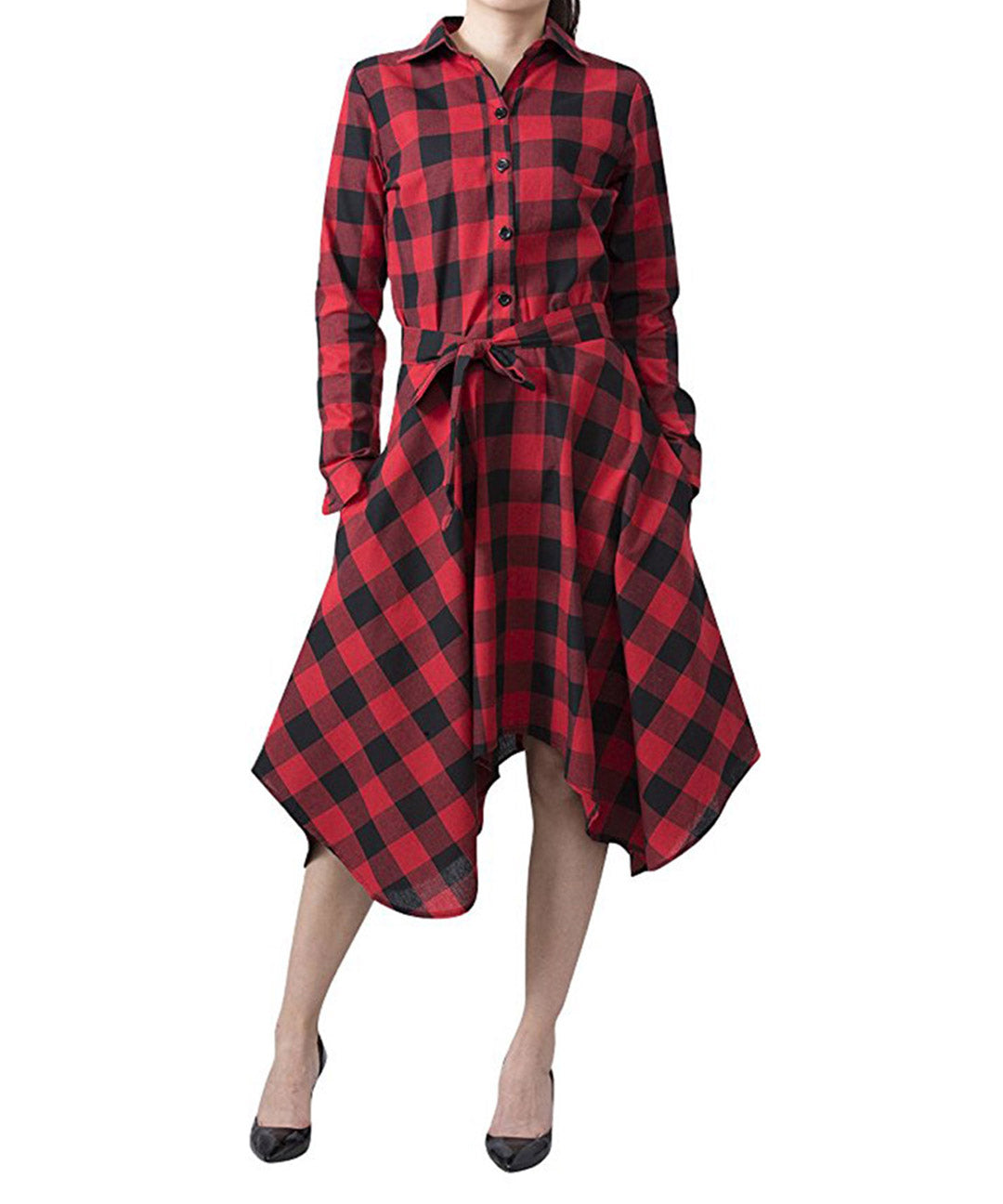 Red and black checks printed twill cotton western wear tunics