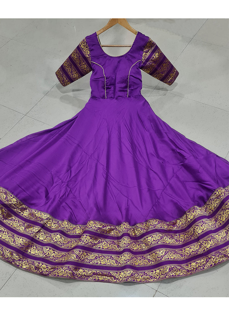 Purple Woven Georgette Gown