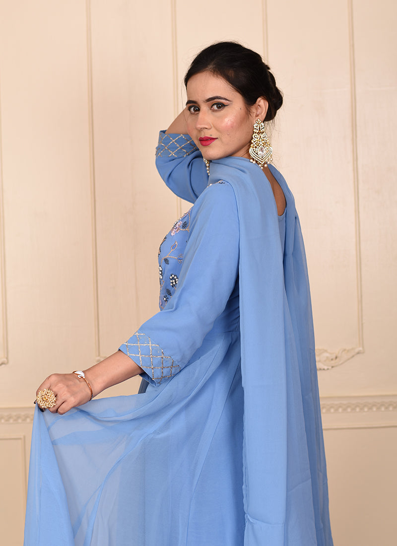 Designer Embroidered And Motiwork Designer Wear Outfit Along With Dupatta