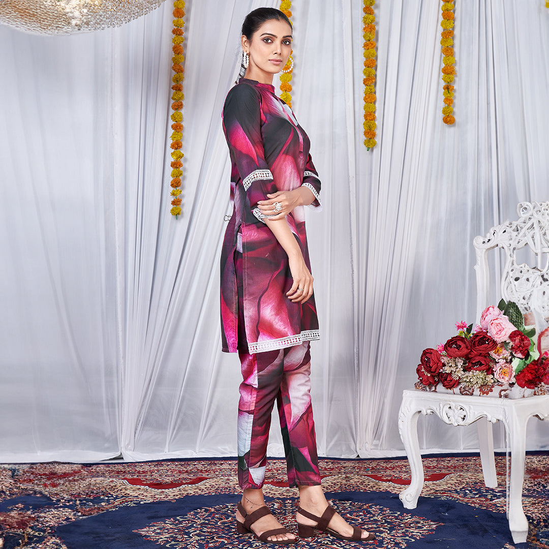 White and red wildrose printed co-ord set, a chic and stylish matching ensemble.