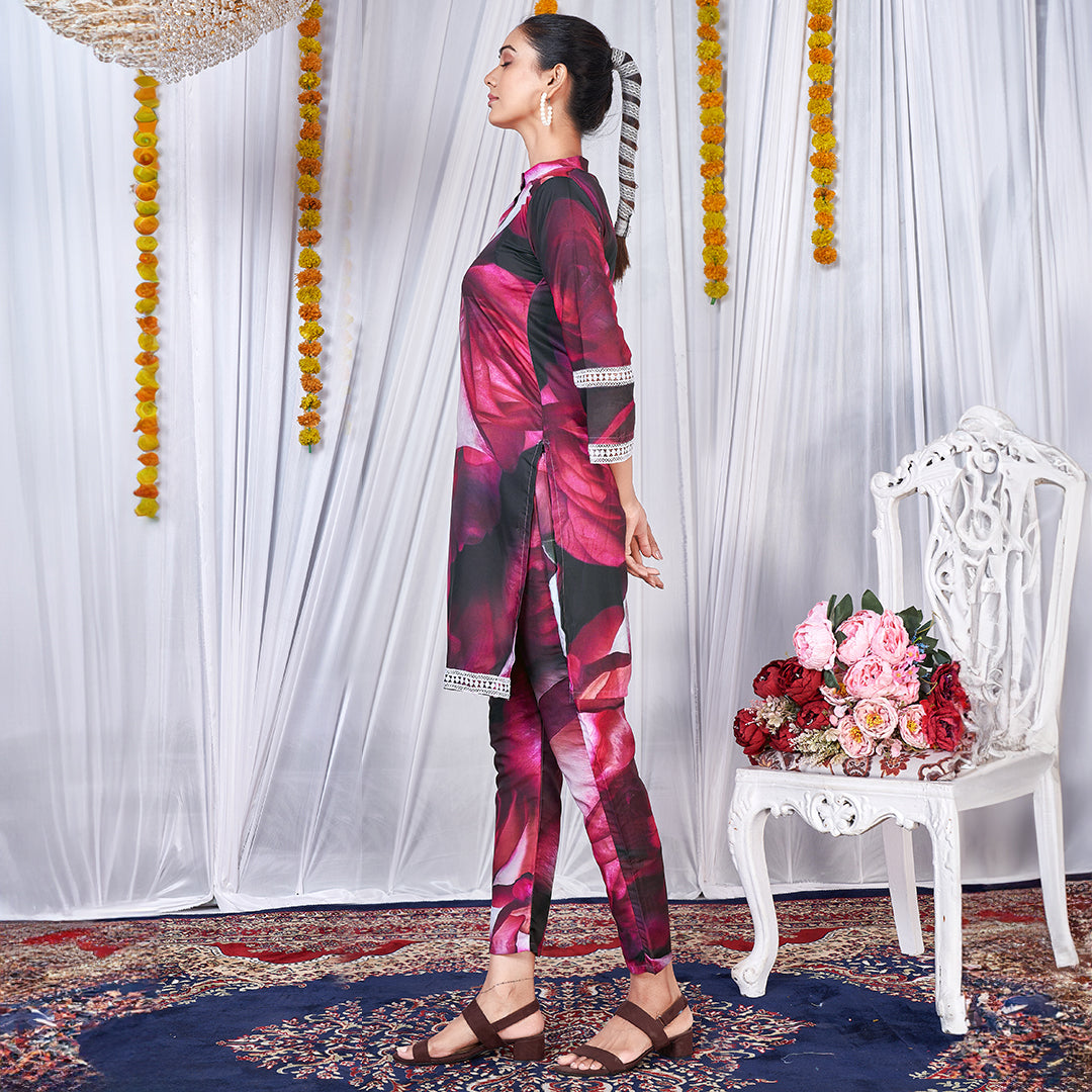 White and red wildrose printed co-ord set, a chic and stylish matching ensemble.