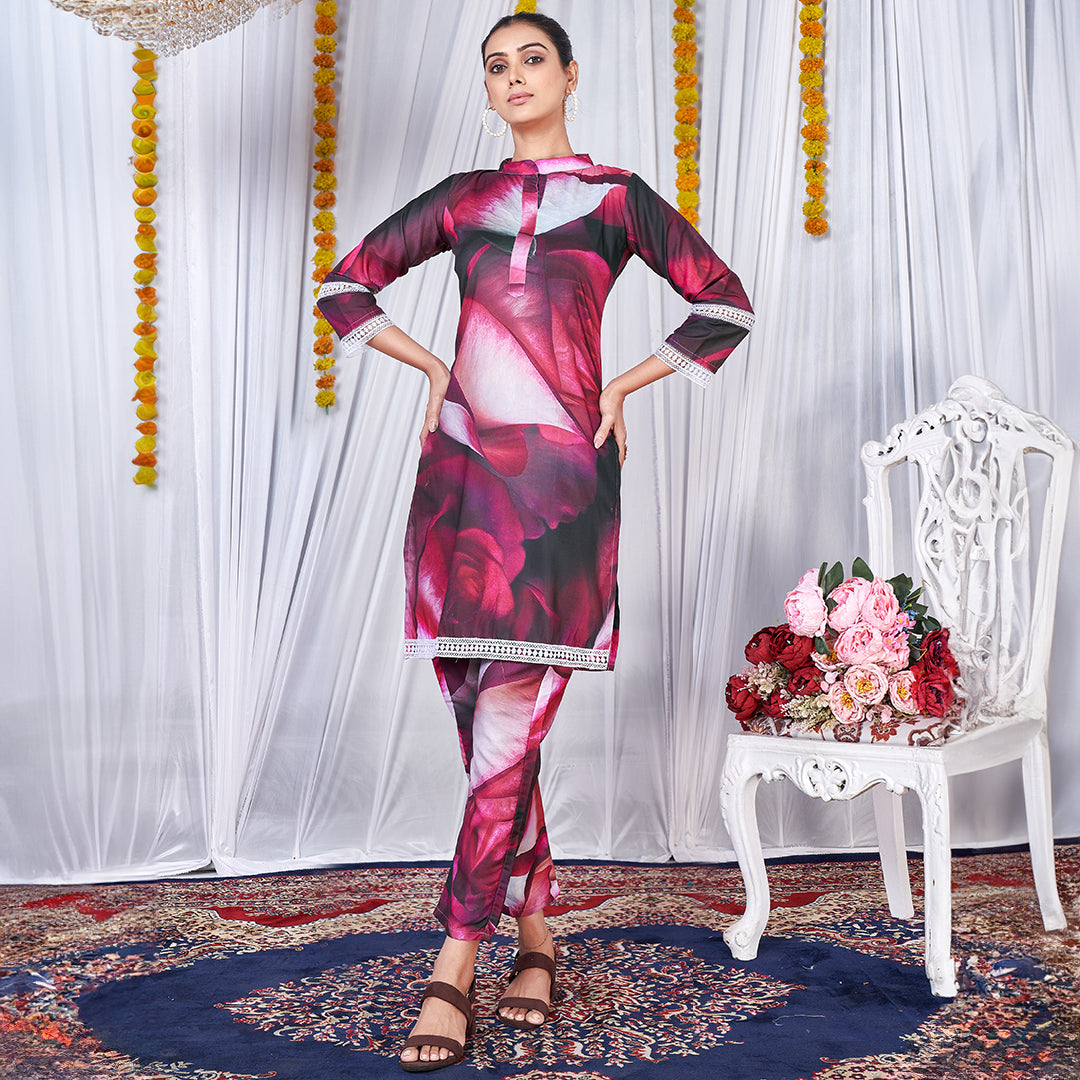 White and red wildrose printed co-ord set, a chic and stylish matching ensemble.