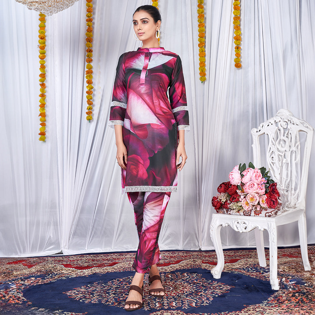 White and red wildrose printed co-ord set, a chic and stylish matching ensemble.