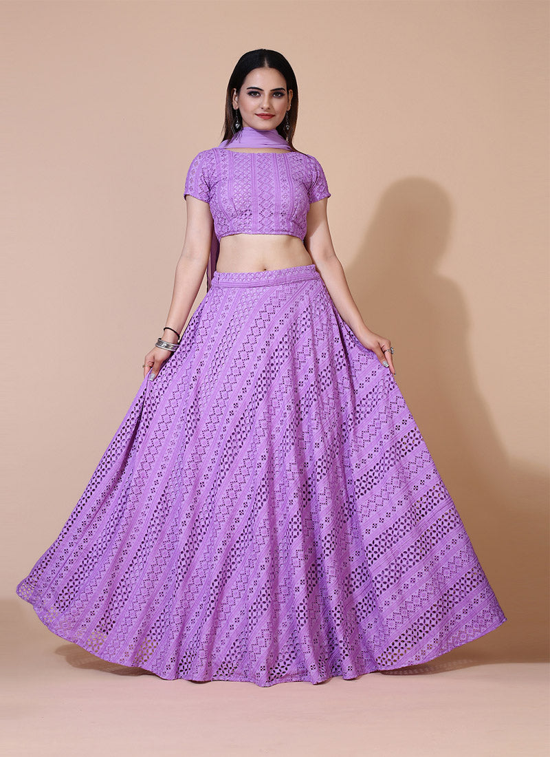 Orange lehenga choli with Lucknowi chikankari embroidery