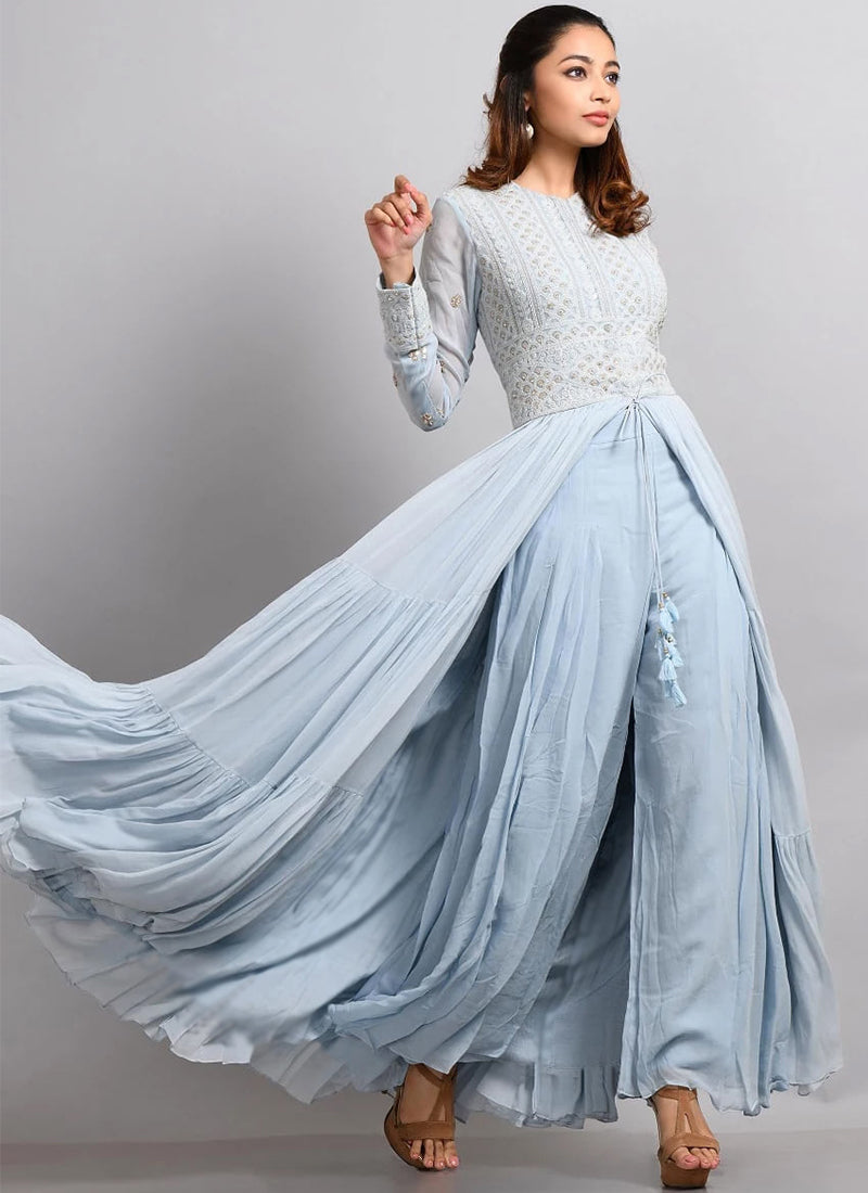 Sky blue palazzo suit on sale