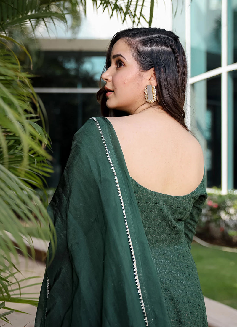 Flowing georgette sharara with delicate Lucknowi chikankari embroidery.     tune  share   more_vert