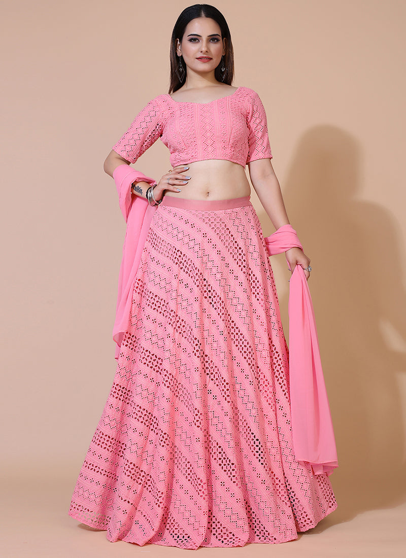 Pretty baby pink lehenga choli, perfect for weddings and festive occasions.