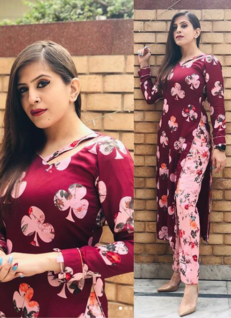Straight Fit Long Designer Suit With Stitched Plazzo pant