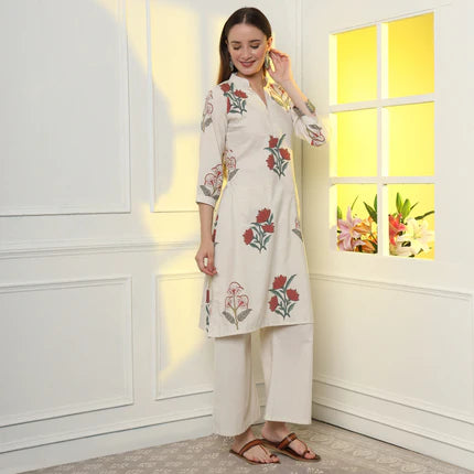 Effortless Elegance Meets Cool Comfort: The Mughal Print Linen Kurta Set at Lady Bazaar