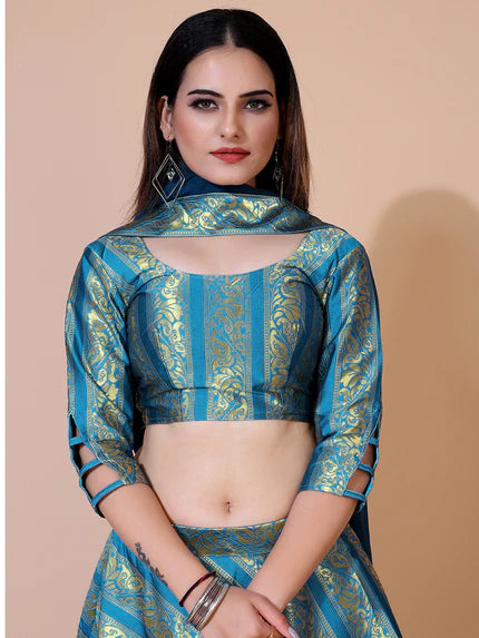 Discover the Elegance of Teal Ready-to-Wear Lehenga & Blouse with Dupatta