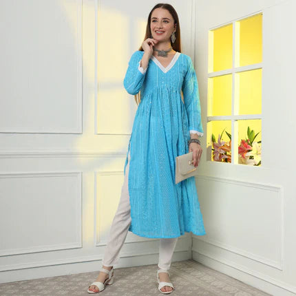 Tradition Reimagined: The Chic A-Line Kurta with Ethnic Embroidery