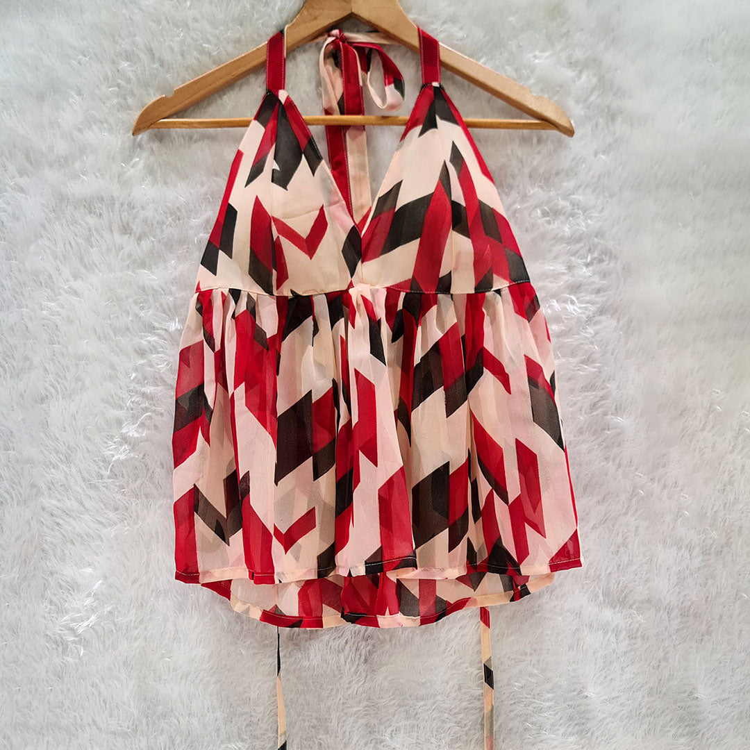 Red Hot & Ready to Rule: The Statement Halter Neck Top with Abstract Print