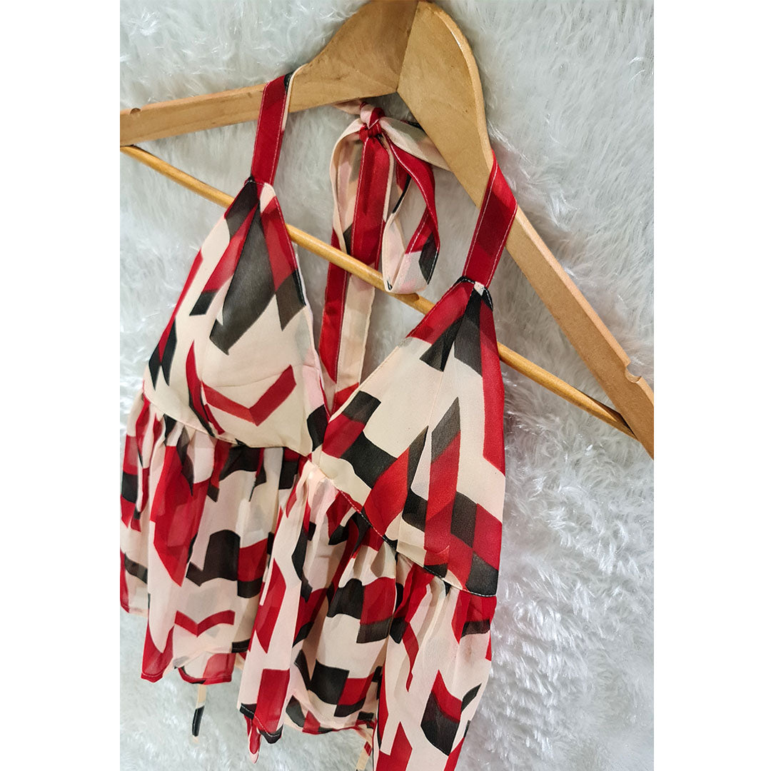 Red Hot & Ready to Rule: The Statement Halter Neck Top with Abstract Print