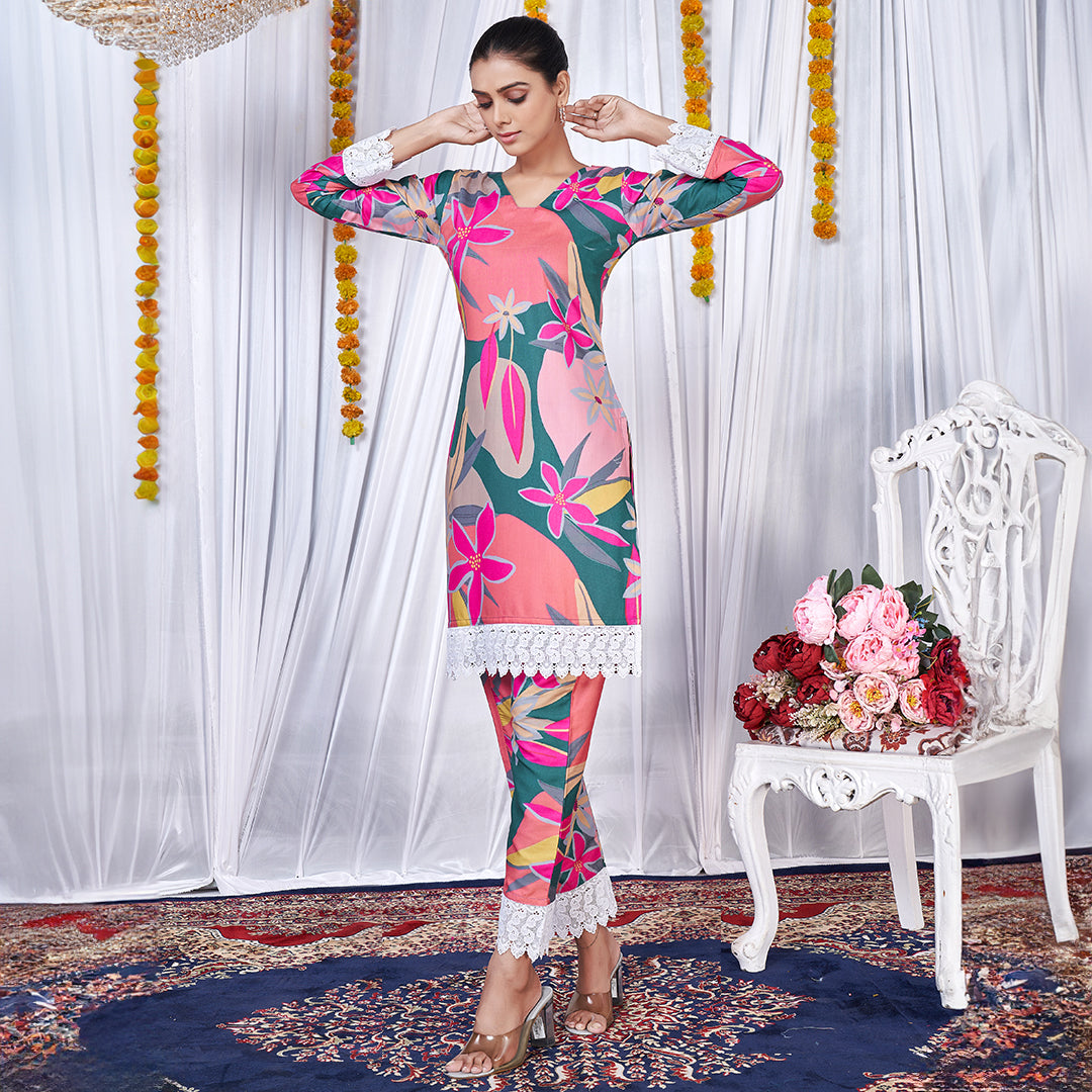 Candy pink printed co-ord set, a playful and chic matching outfit.