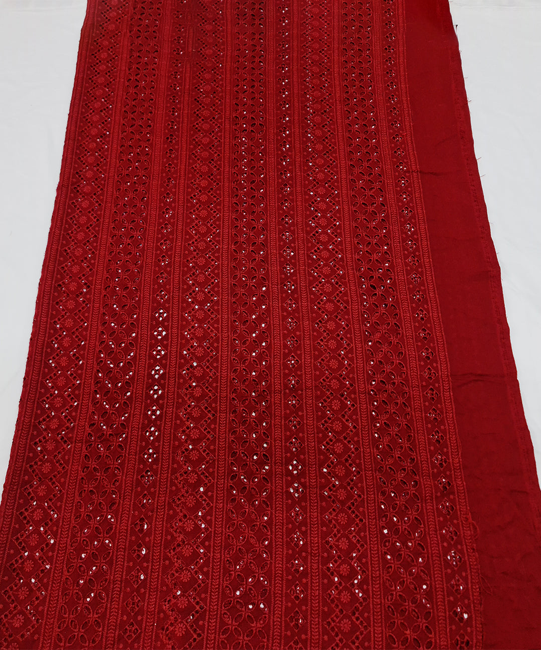 Scarlet Red Chikankari Work Dress Material