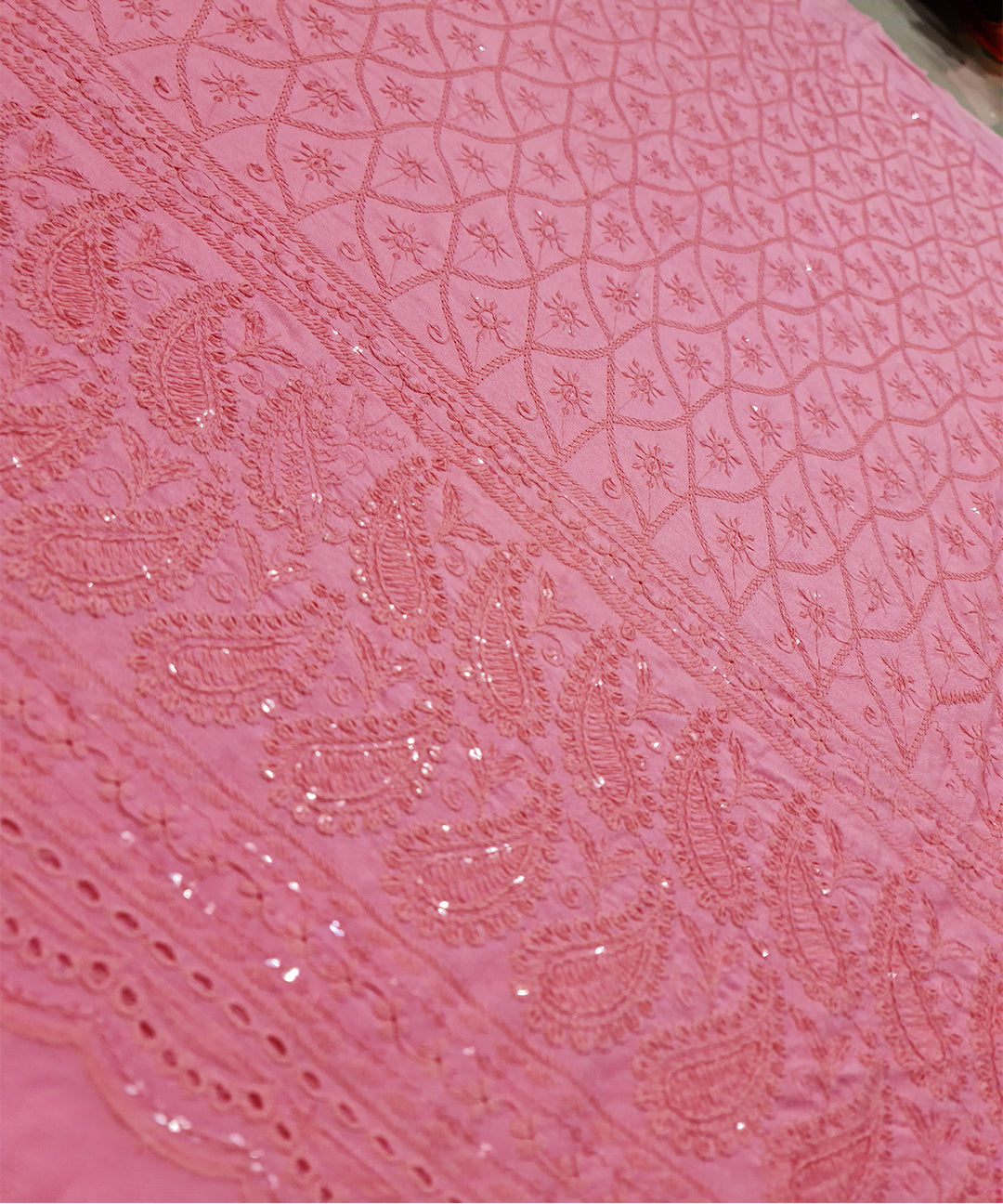 Dusty Pink Chikankari Work Dress Material