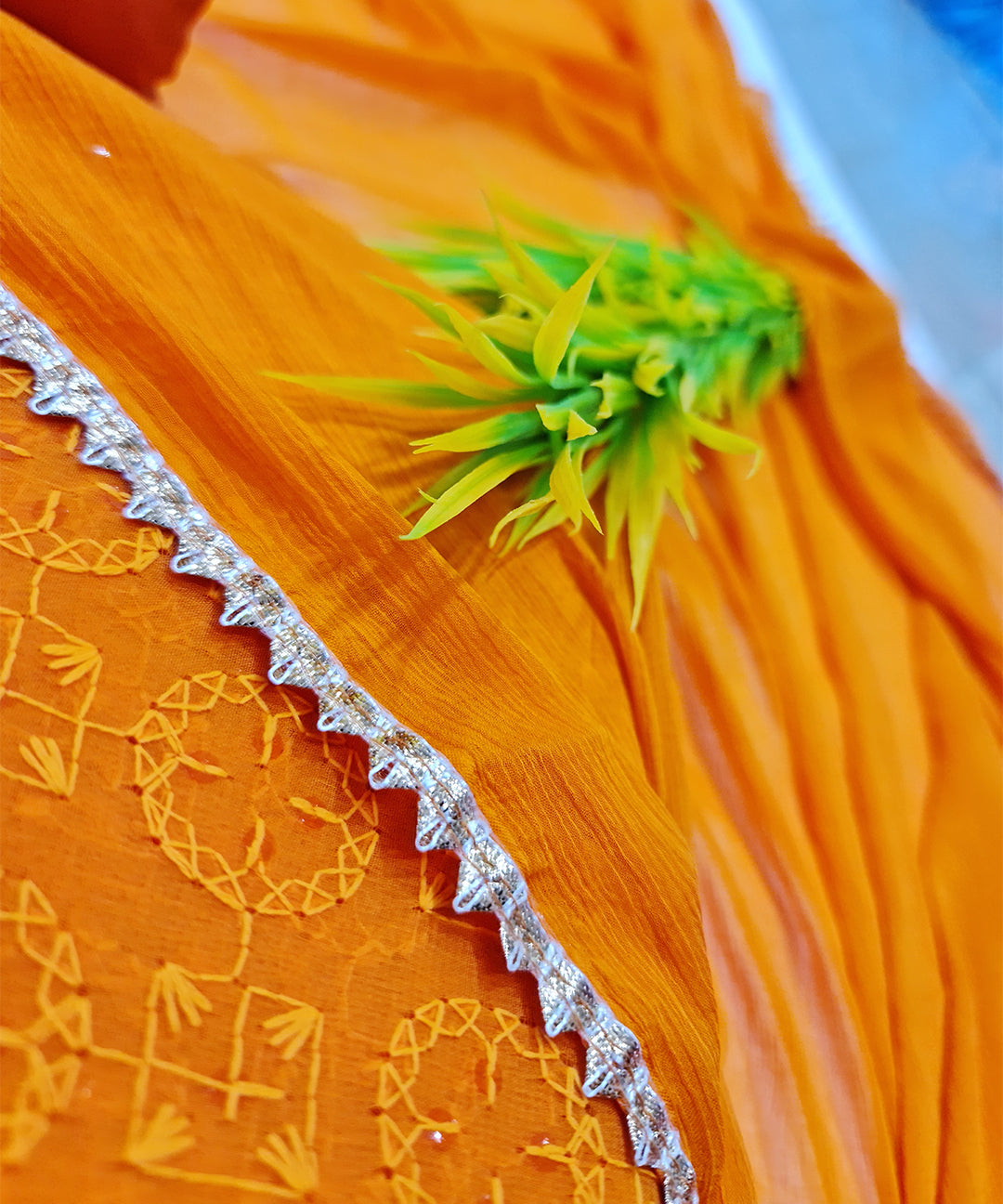 Meringue Orange Chikankari Dress Material