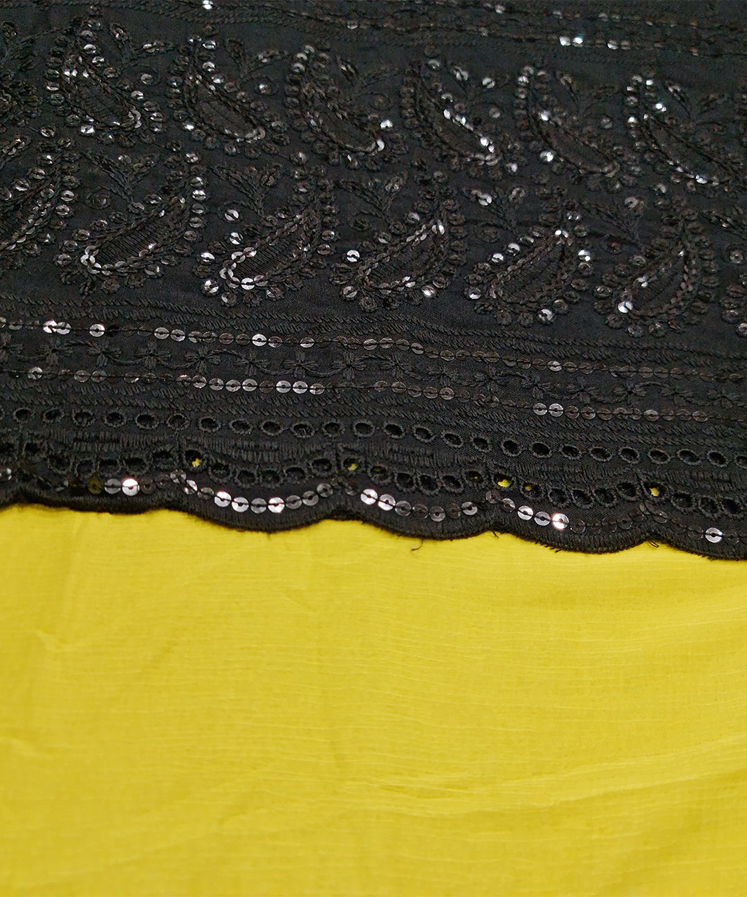 Black Chikankari Sequin Work Dress Material