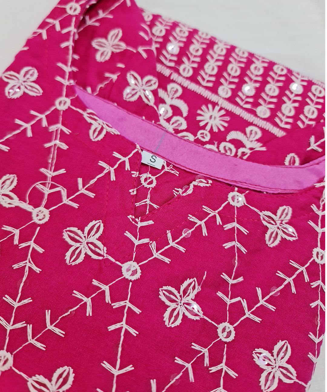 Pink Chikankari Work Dress Material