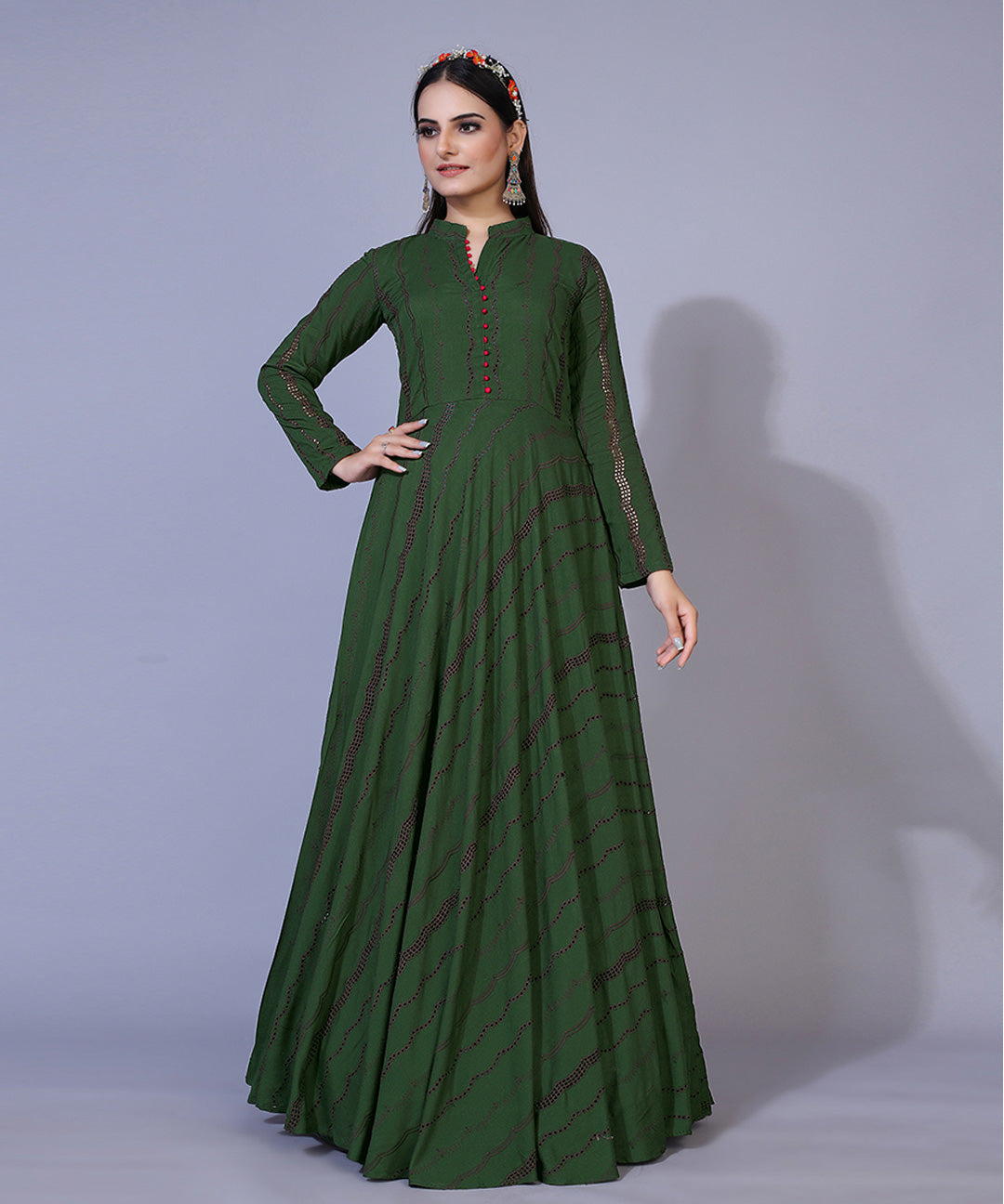 Green maxi partywear gown, perfect for elegant and festive occasions.